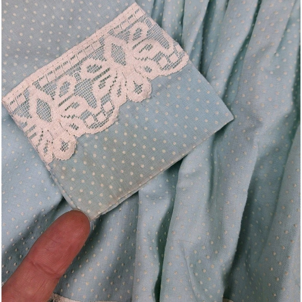 Vintage Handmade Girls Dress Size 4-5 Blue White Lace‎ Trimmed Polka Dot 50s 60s - Picture 10 of 15